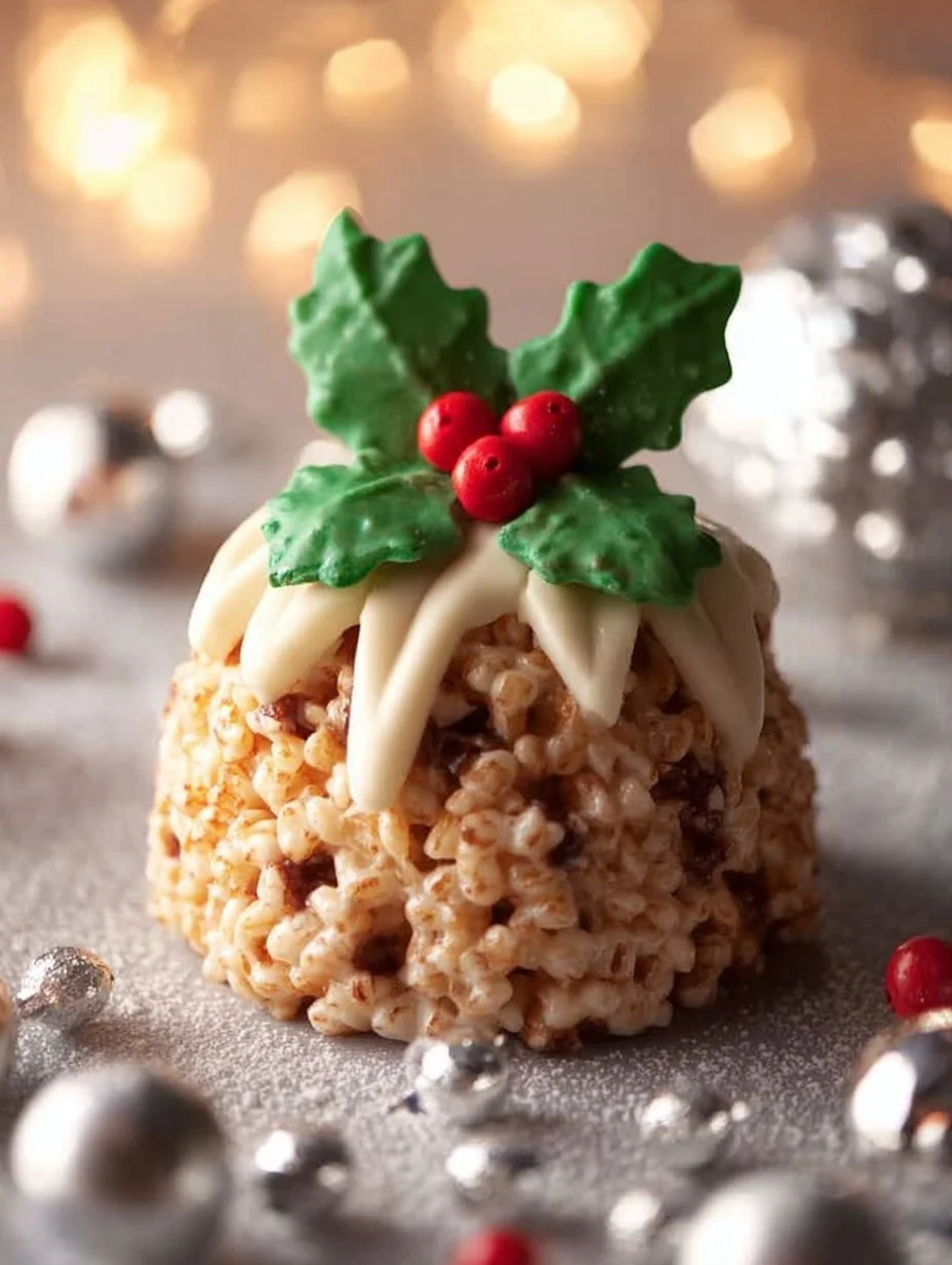 Pudin de Navidad de Rice Krisipe decorado y listo para servir