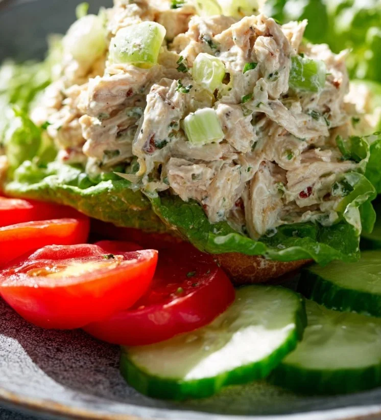 Receta clásica de ensalada de pollo con ingredientes frescos y sabrosos.