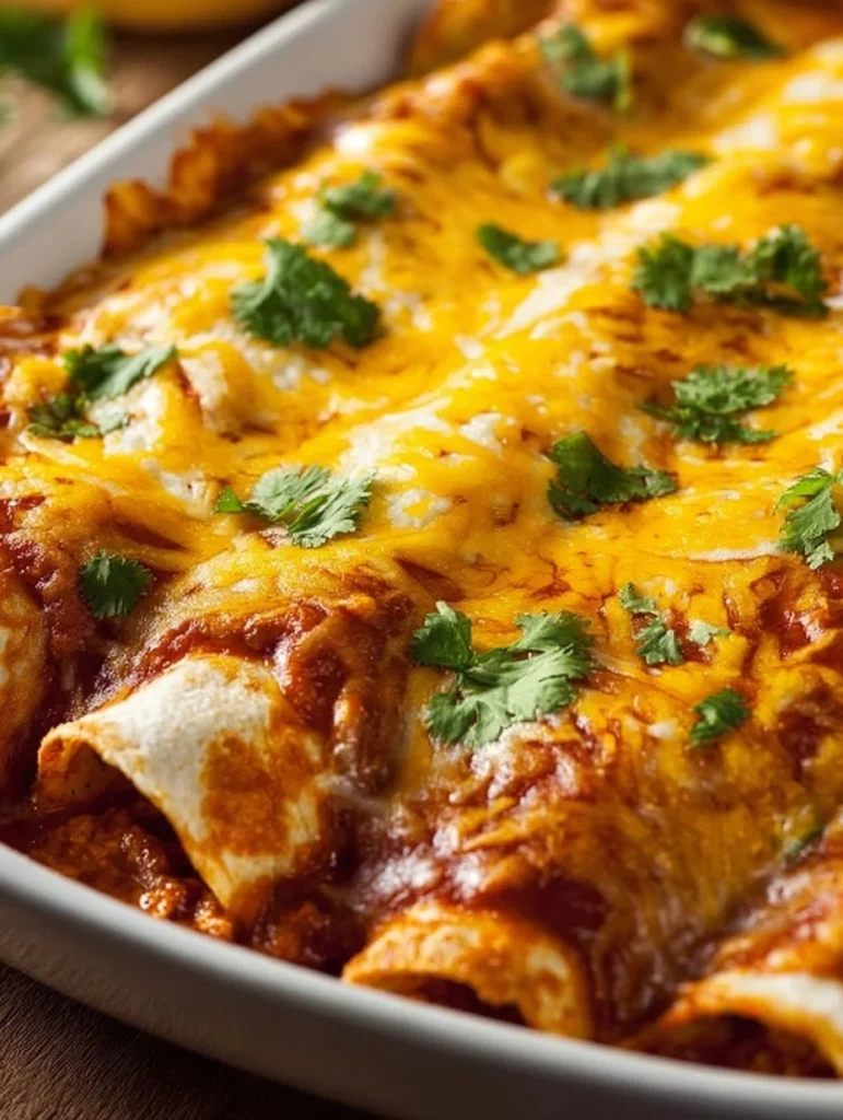 Plato de enchiladas de pollo con salsas y guarniciones coloridas