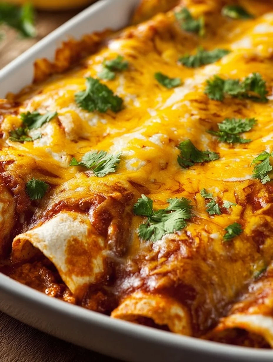Plato de enchiladas de pollo con salsas y guarniciones coloridas