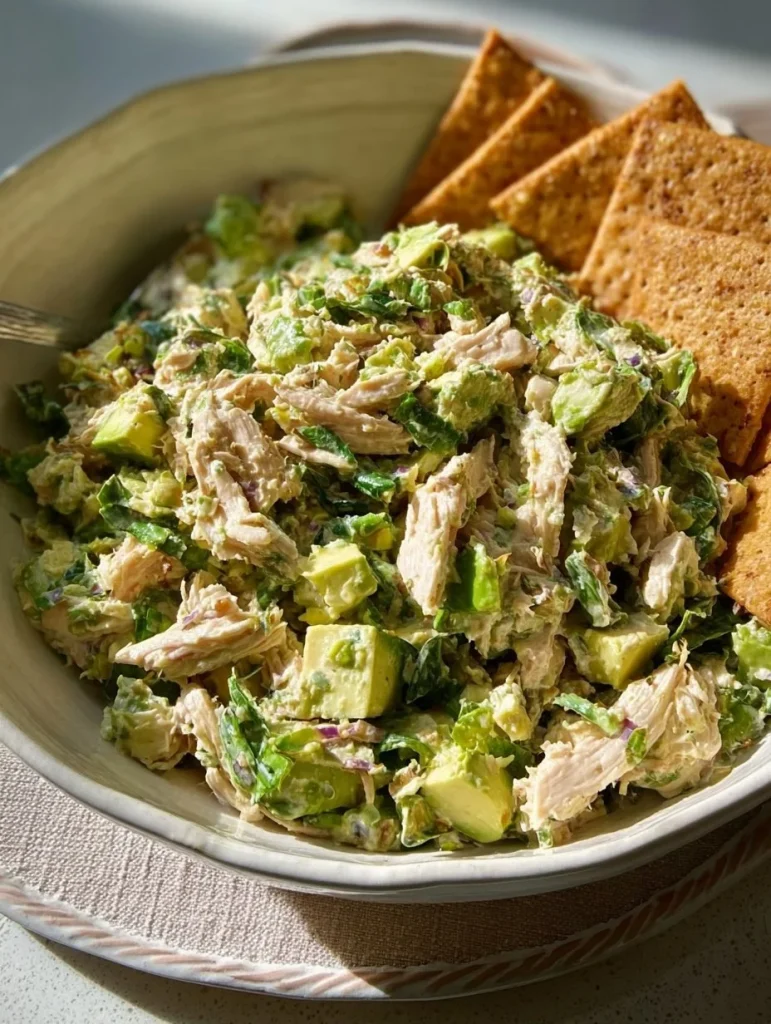 Ensalada de atún saludable con aguacate en un plato