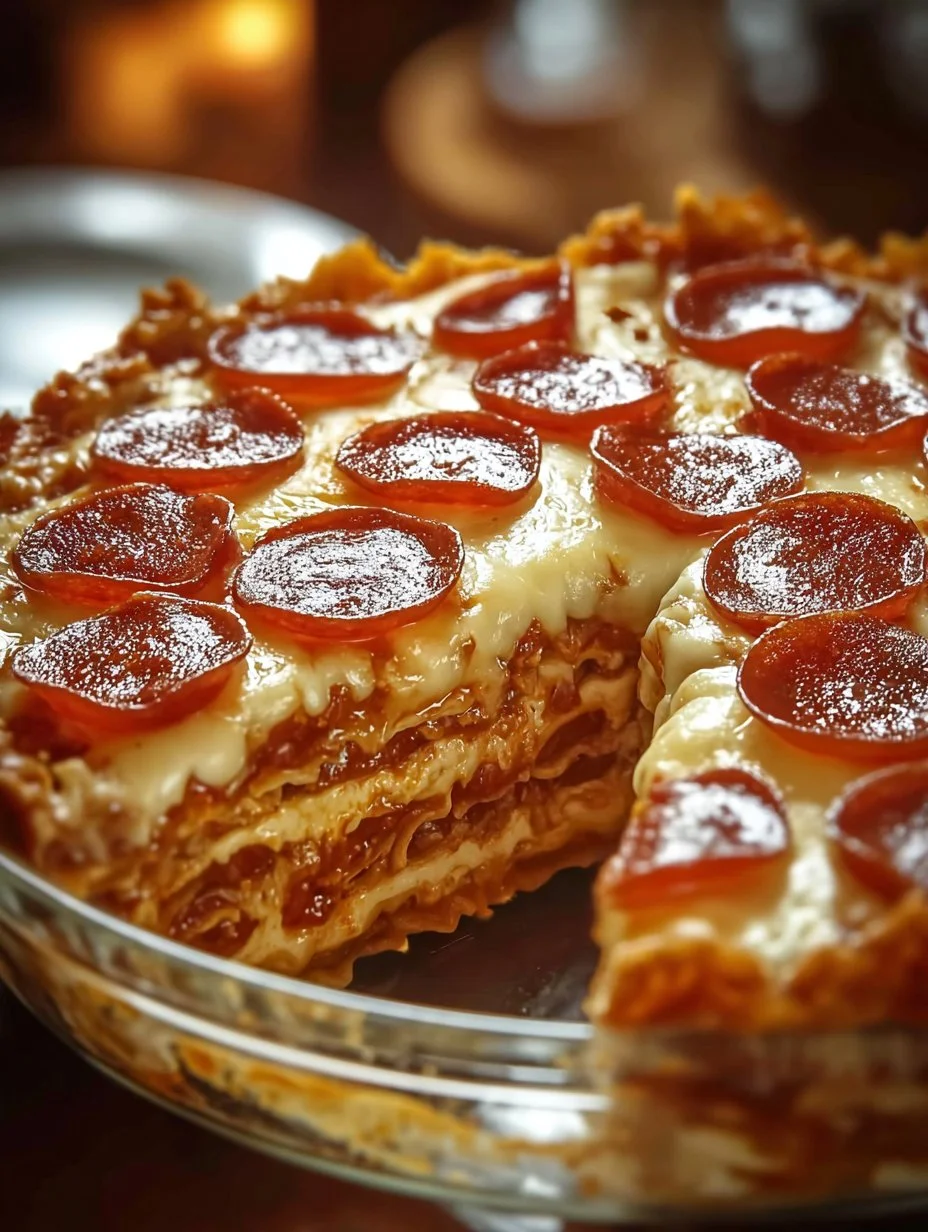 Receta de Pastel de Capa de Pizza Pepperoni delicioso y fácil de preparar