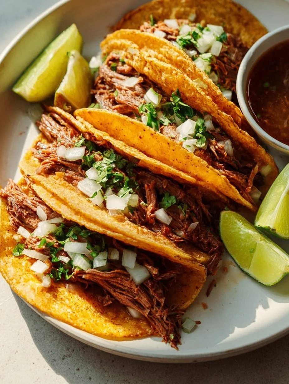 Tacos de birria preparados con carne suave y salsa sabrosa