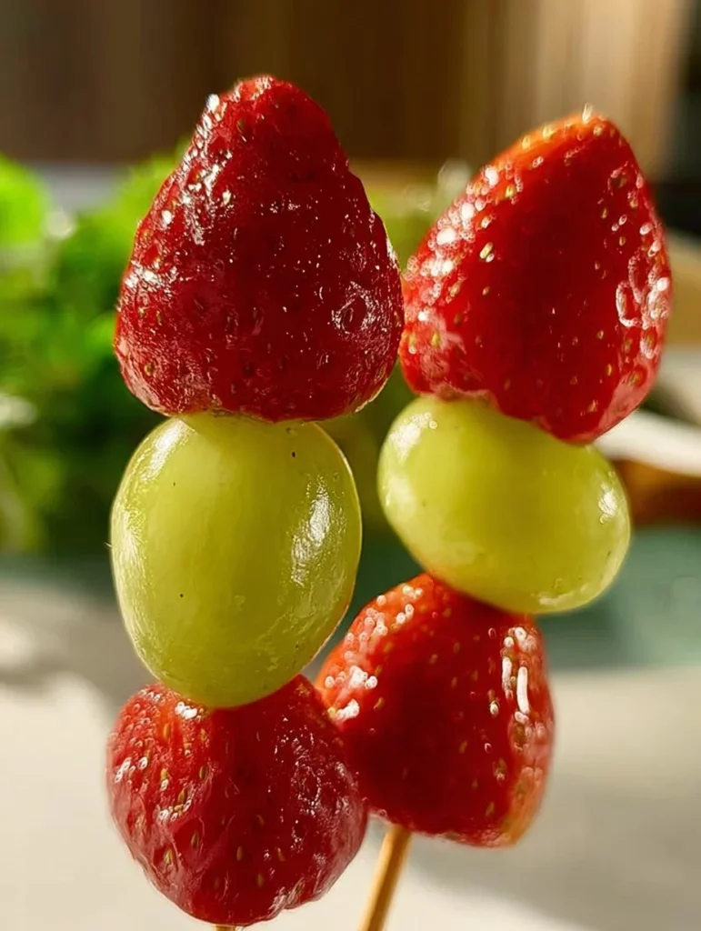 Tanghulu, fruta confitada china sobre un palo, lista para disfrutar.