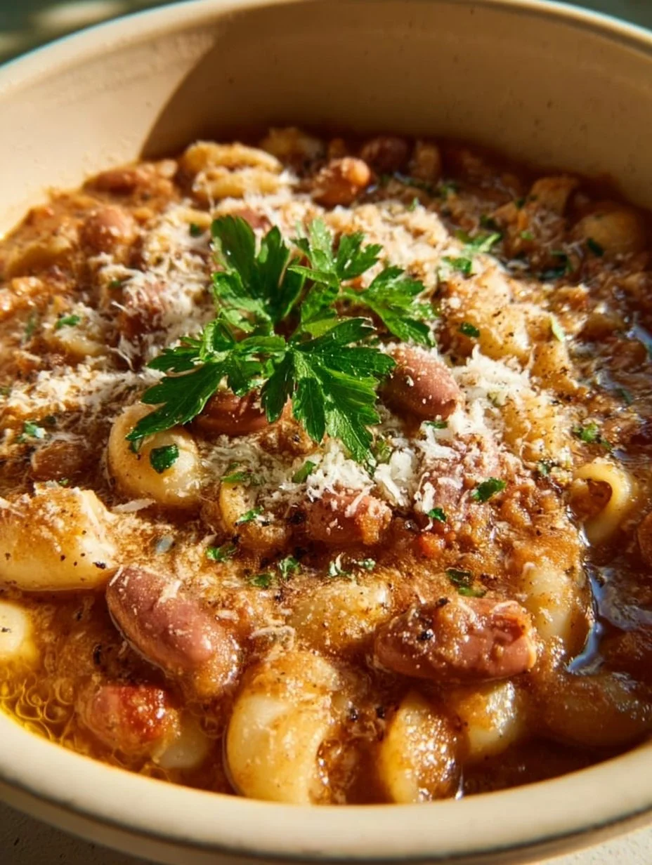 Plato de Pasta Fagioli italiana tradicional en un tazón