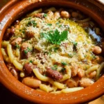 Receta tradicional de Pasta Fagioli italiana con frijoles y pasta.