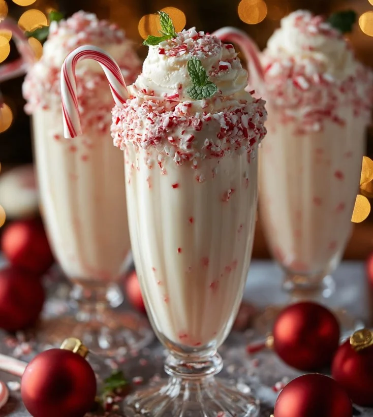 Refresco navideño de menta en vaso decorado con ramitas de menta