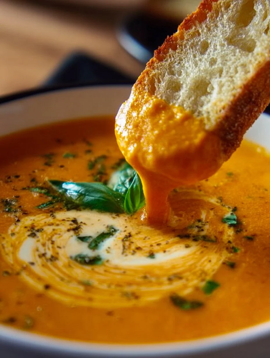 Imagen de sopa cremosa de verduras asadas lista para servir.