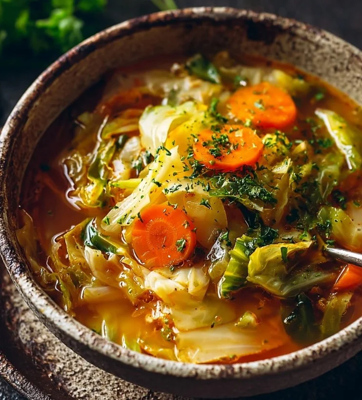 Bol de sopa de col fresca y saludable para la pérdida de peso