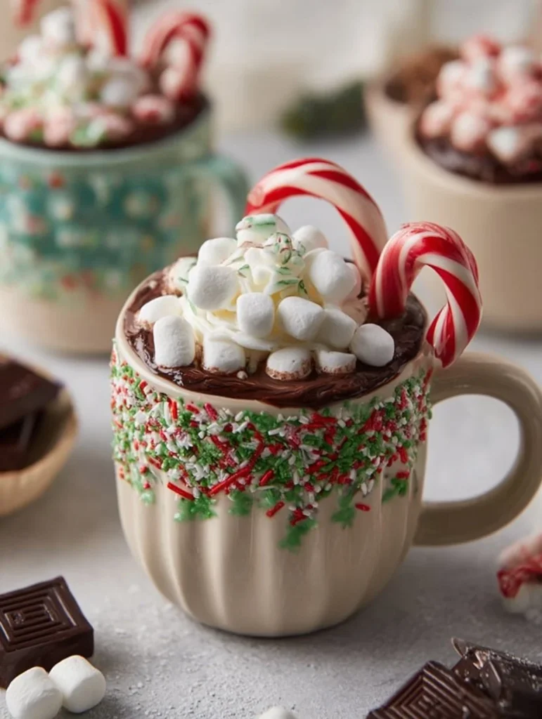 Tazas de chocolate caliente navideñas listas para disfrutar