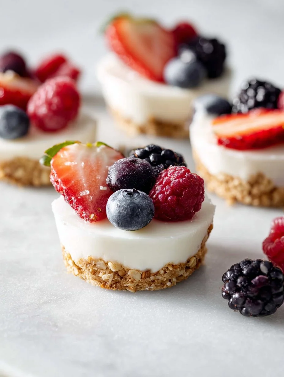 Tazas de granola con yogur congelado y frutas frescas