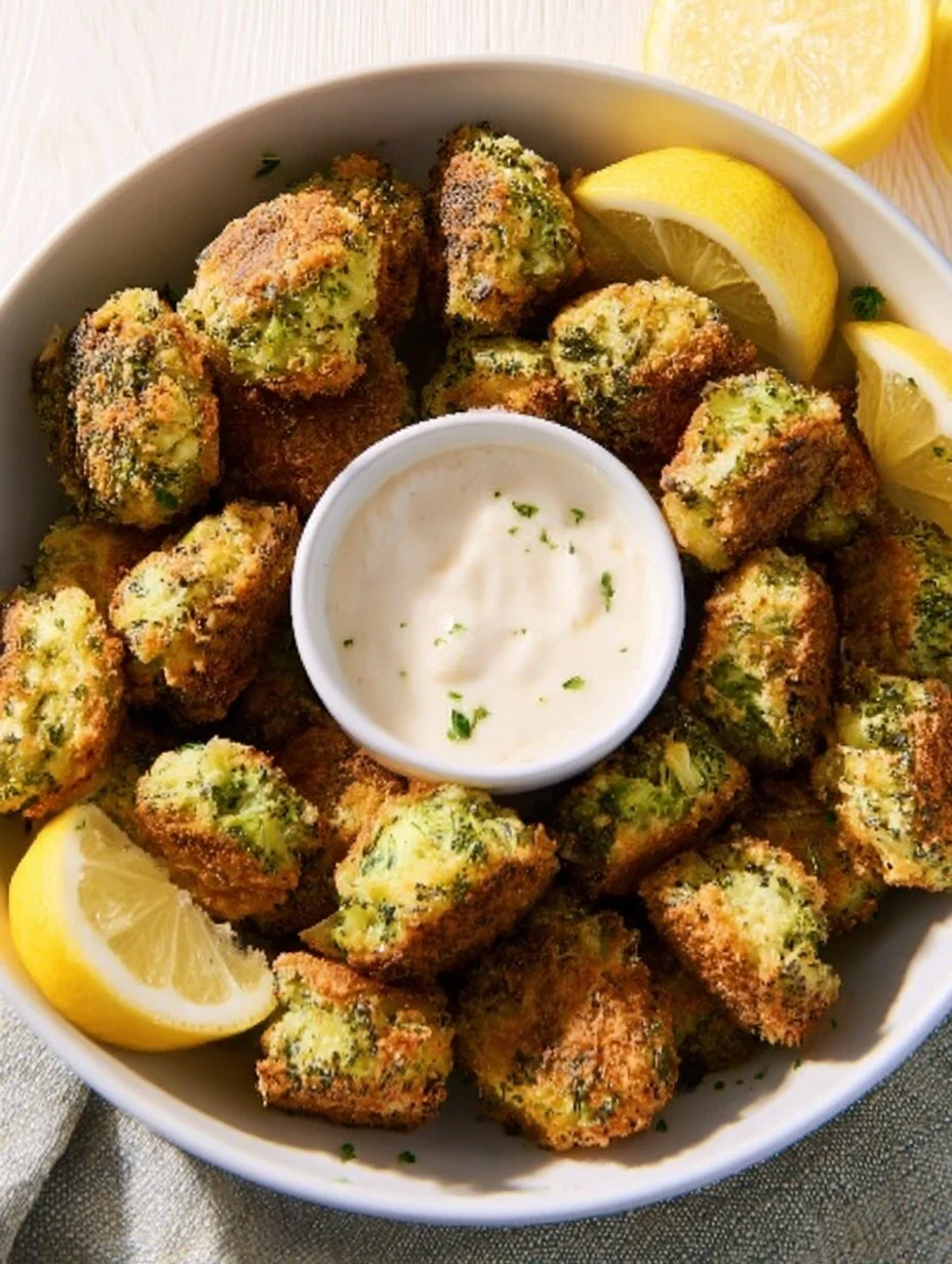 Tortitas de brócoli doradas y apetitosas sobre un plato con ensalada.