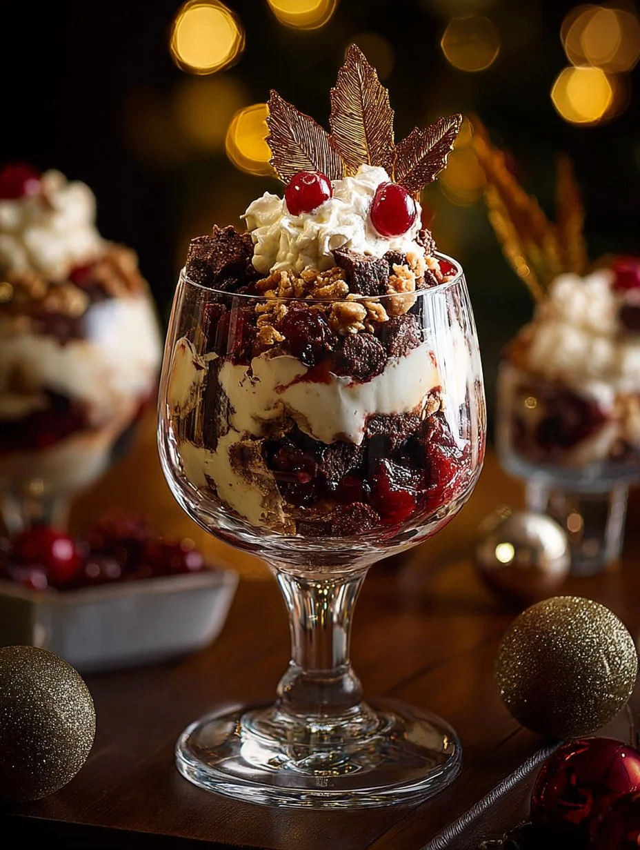 Trifle de Selva Negra decorado para una celebración navideña
