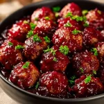 Albóndigas de arándano servidas con salsa navideña