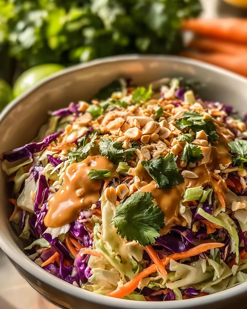 Ensalada crujiente tailandesa con salsa de jengibre y cacahuate al estilo CPK.