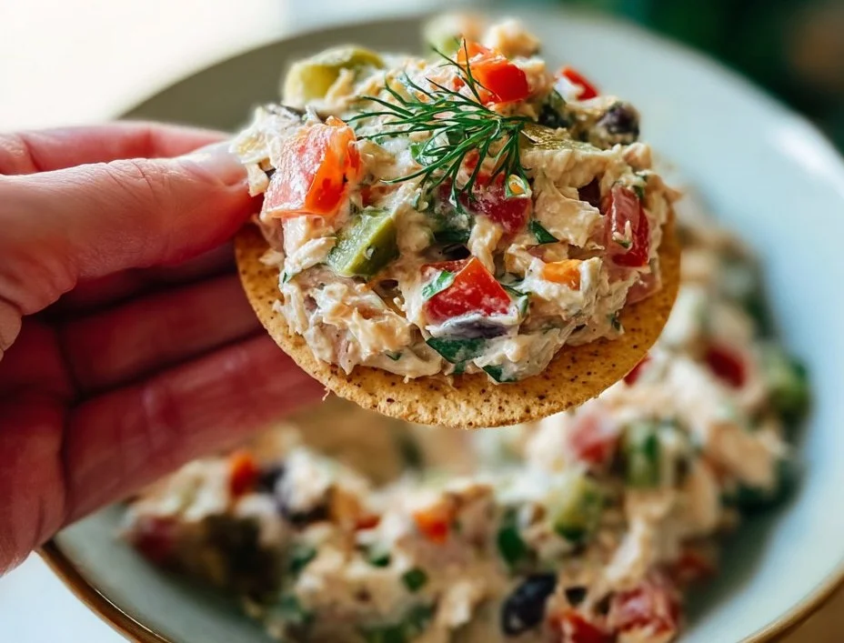 Ensalada de atún Mediterránea simple con ingredientes frescos y coloridos.