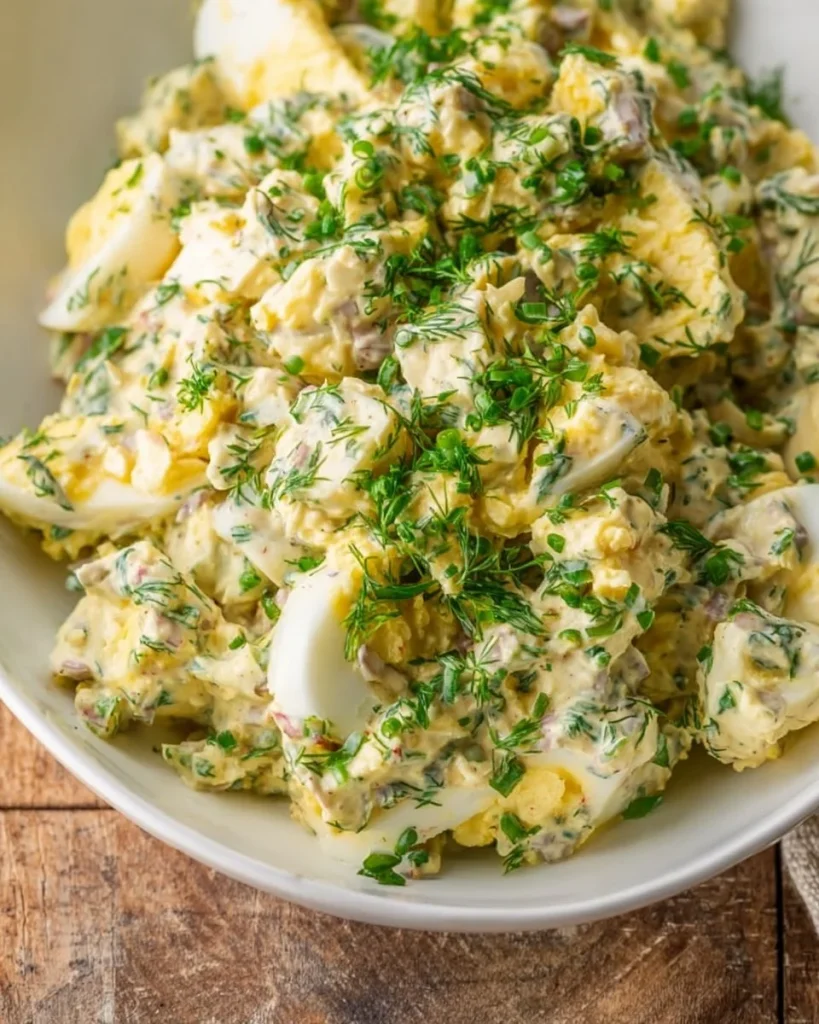 Ensalada de huevo fresca y colorida en un plato.