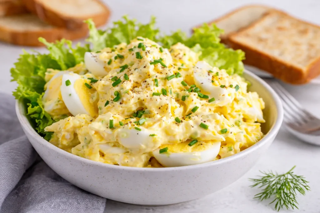 Ensalada de huevo clásica con ingredientes frescos y coloridos