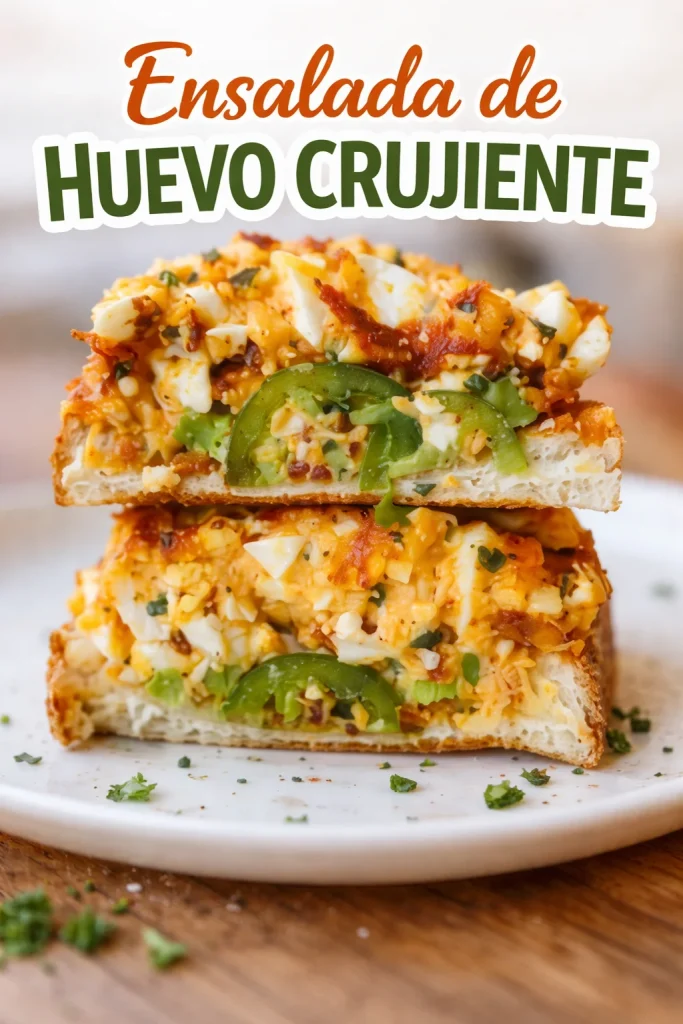 Ensalada fresca con huevo crujiente, ingredientes coloridos y aderezo sabroso.