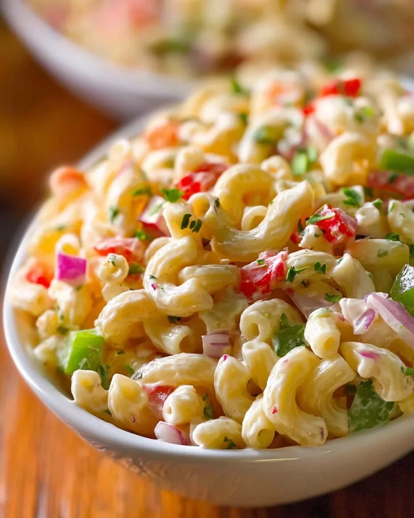 Ensalada de macarrones casera con verduras frescas y aderezo delicioso