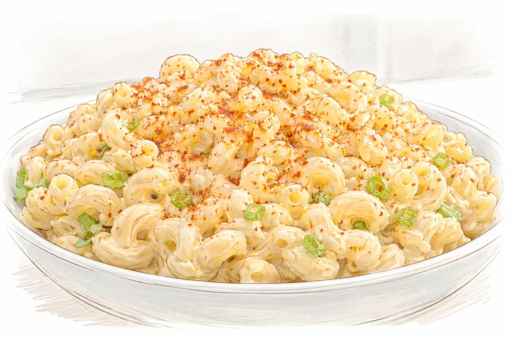 Ensalada de macarrones del sur con vegetales frescos y aderezo ligero.