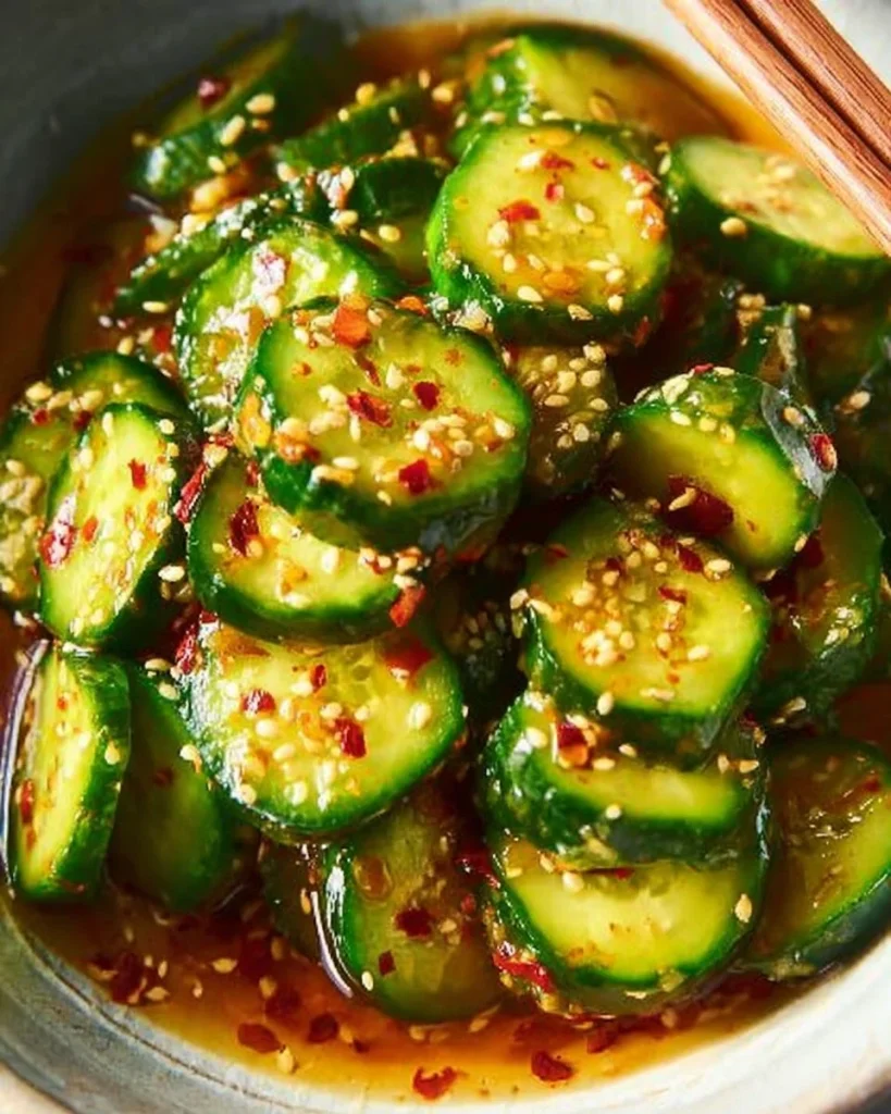 Ensalada de pepino asiático fácil y fresca en un bol