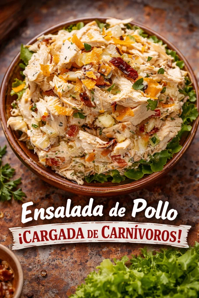 Ensalada de pollo cargada con ingredientes carnívoros y frescos