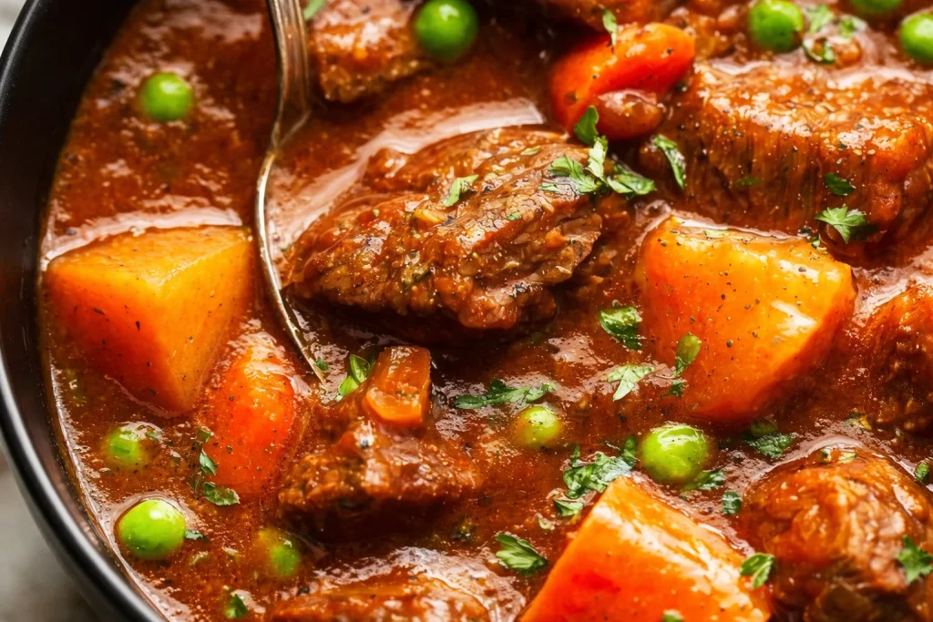Delicioso Estofado de Res Tierno, preparado con ingredientes frescos y sabor intenso.