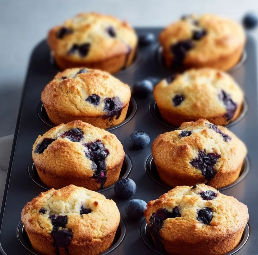 Muffins de proteína con arándanos frescos y saludables