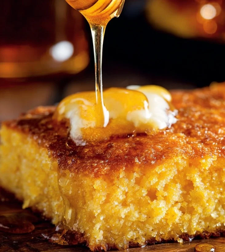 Rebanadas de pan de maíz dulce y húmedo recién horneadas.