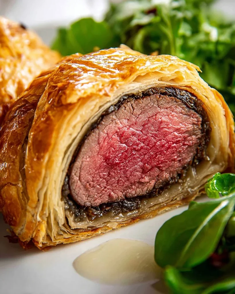 Pastel de Wellington de Res con Champiñones recién horneado