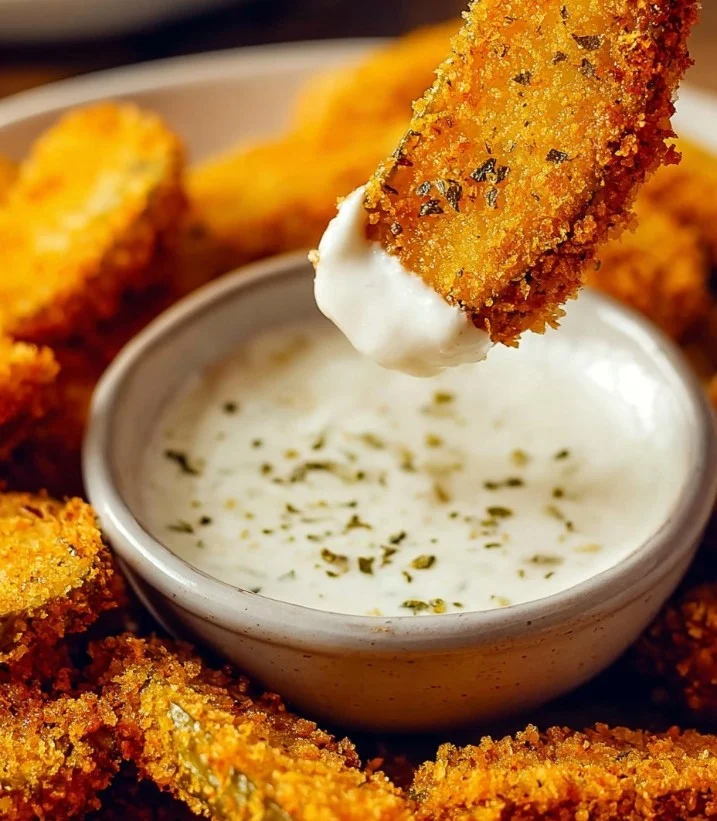 Pepinillos fritos crujientes preparados en freidora de aire