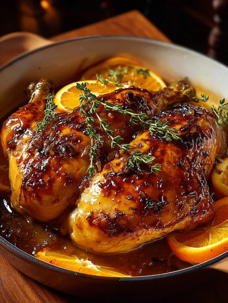 Plato de Pollo Naranja Asado servido en una mesa