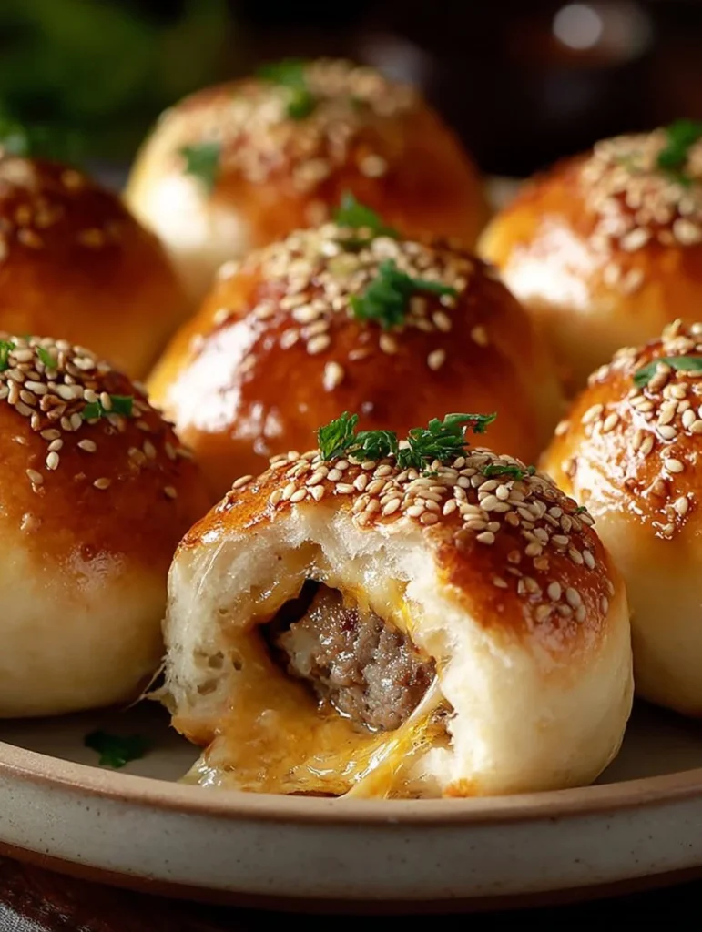 Bombas de cheeseburger horneadas con ajo y parmesano