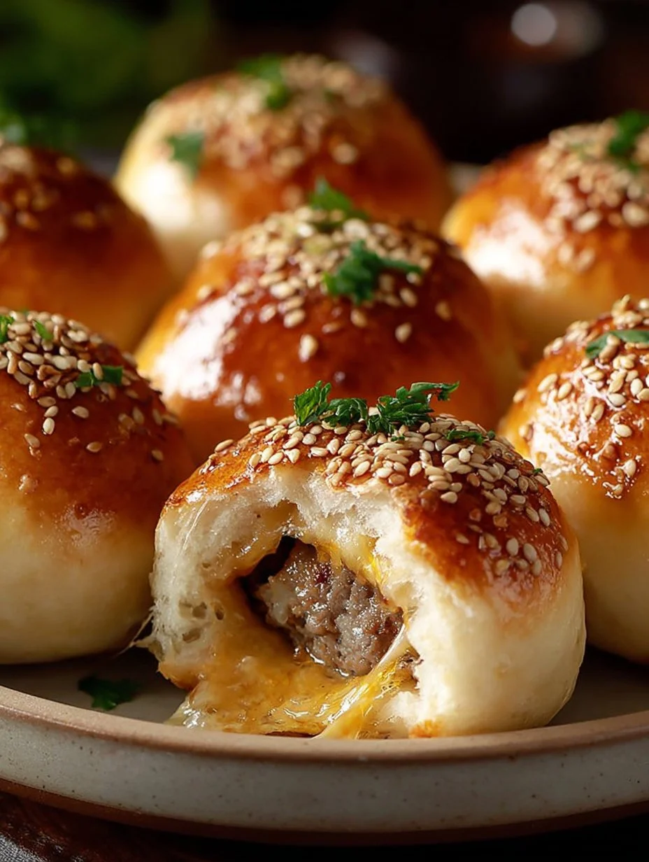 Bombas de cheeseburger horneadas con ajo y parmesano