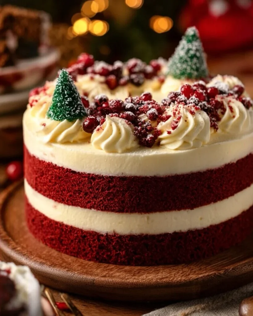 Cheesecake de Terciopelo Rojo decorado para Navidad