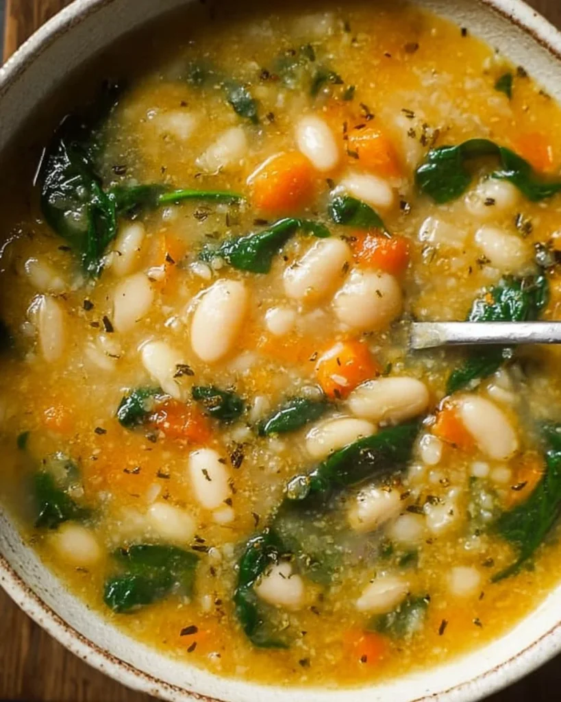 Plato de sopa de frijoles blancos en un tazón decorativo.