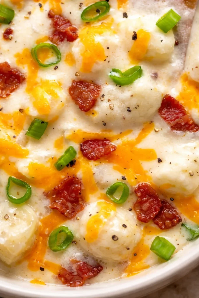 Tazón de Sopa de Papas Cargada con ingredientes frescos y sabrosos.