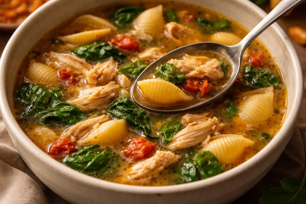 Sopa de Pollo 'Cásate Conmigo' en un tazón, un plato reconfortante y delicioso.
