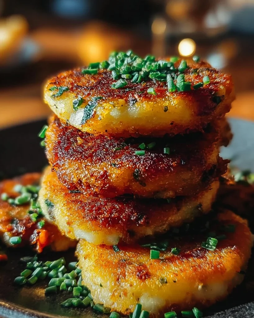 Plate of tortitas de papa rellenas, a delicious and quick recipe.