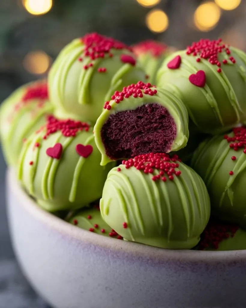 Trufas de Oreo de Grinch decoradas para fiestas navideñas