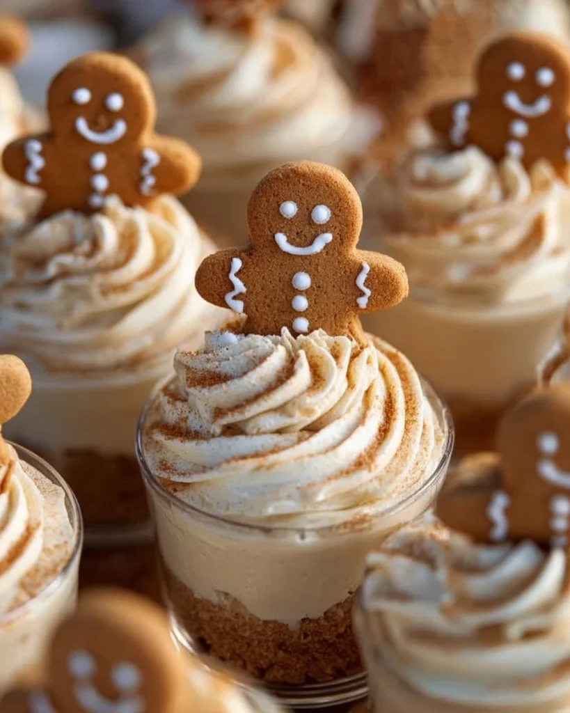 Vasos de cheesecake de jengibre sin hornear decorados y listos para servir