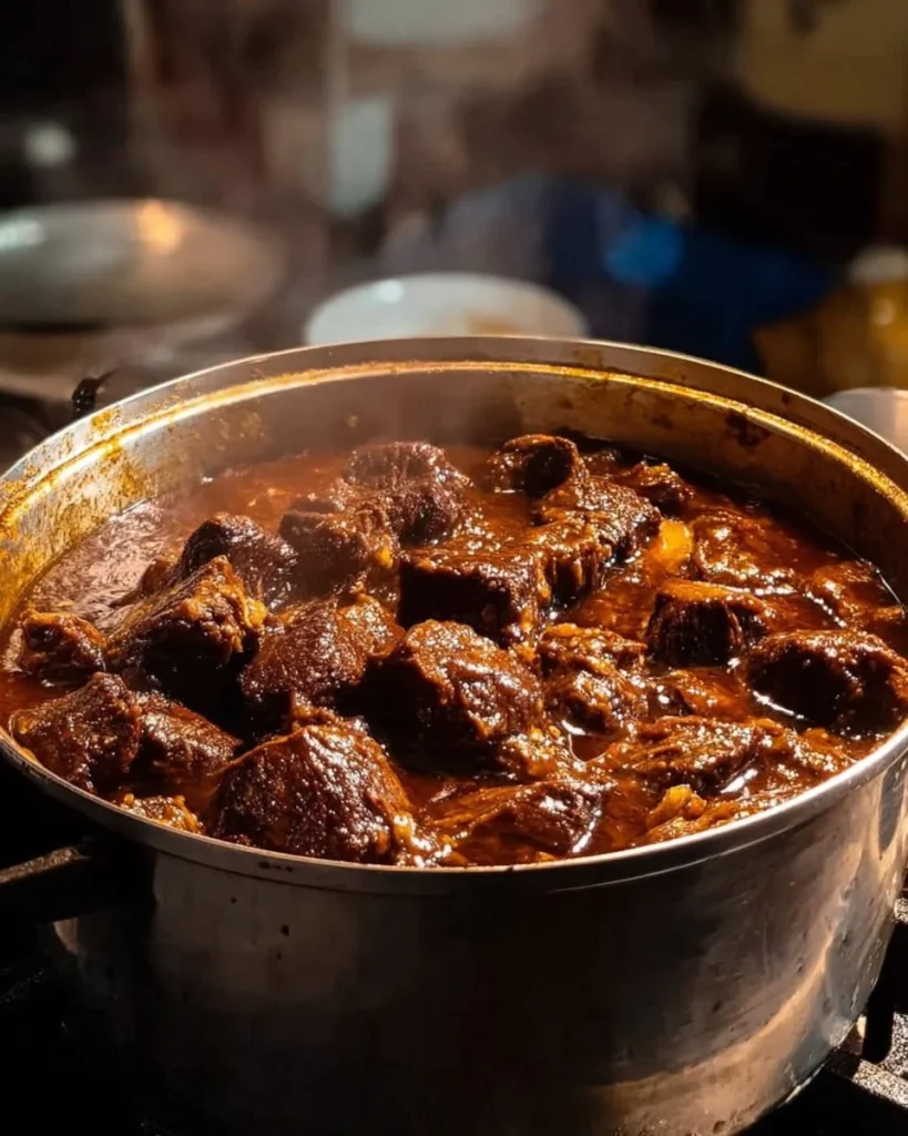 Tazón de birria de res servido con cebolla y cilantro fresco