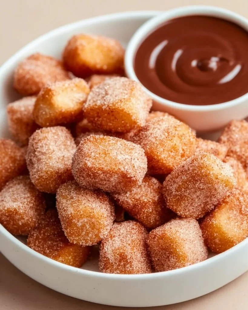 Bocaditos de churro crujientes preparados en freidora de aire.