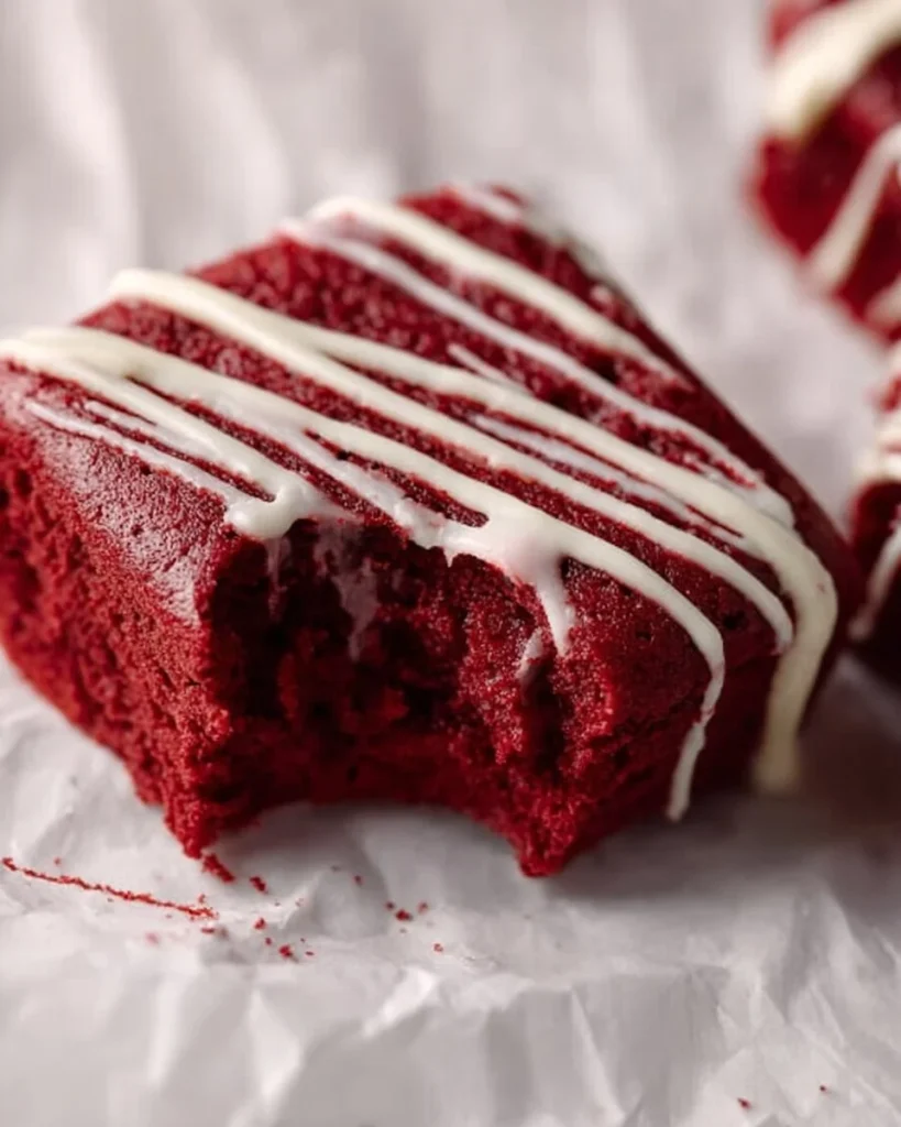 Deliciosos brownies de Red Velvet decorados con crema en un plato