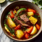 Caldo de res clásico, sopa mexicana nutritiva con carne y verduras
