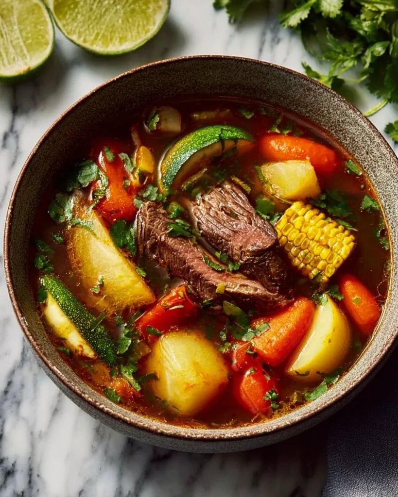 Caldo de res clásico, sopa mexicana nutritiva con carne y verduras