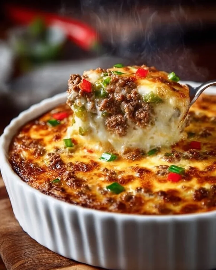 Cazuela de Philly Cheesesteak baja en carbohidratos deliciosa