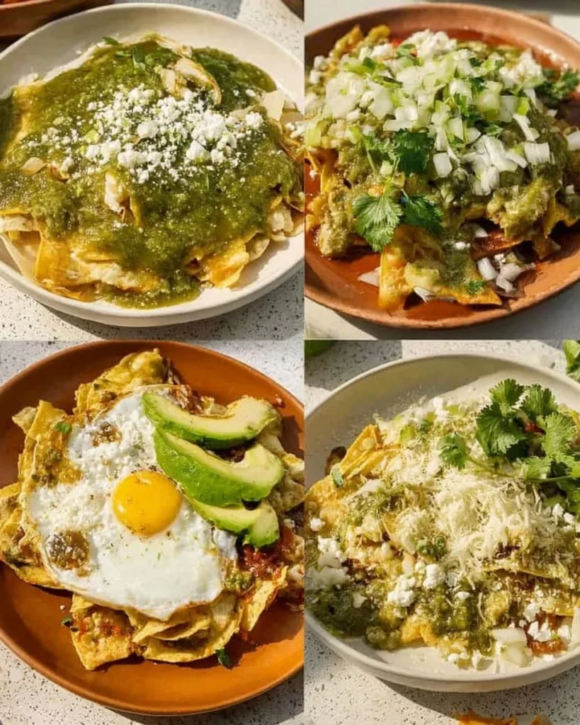 Chilaquiles verdes caseros deliciosos y coloridos preparados con salsa verde.