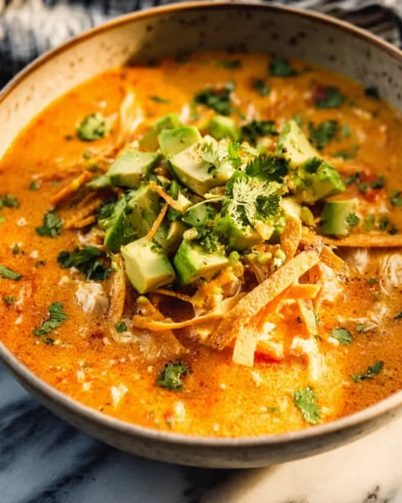 Plato de Chili de Pollo Blanco con ingredientes frescos y coloridos